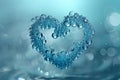 Heart made of soap foam with bubbles on blue background. Soap bubbles in bath or sud