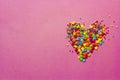 Candy roasted heart shaped words loveon a colored background valentines day gift