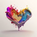 A heart made of vibrant paint splashes. 3D Abstract Valentine's Day Greeting Card. Fluid art design. Generative AI Royalty Free Stock Photo