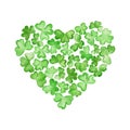 Heart made of watercolor clover leaves.Hand drawn illustration for St. Patrick Day. Royalty Free Stock Photo