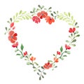 Heart made of watercolor red poppies flowers. Hand drawing illustration. Vector EPS.