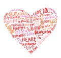 Heart made of words Love, vector illustration. Royalty Free Stock Photo