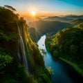 river in the mountains, landscape image, sunrise. Royalty Free Stock Photo