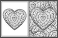 Heart mandala coloring pages set in US Letter format. Black and white love patterns