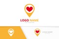 Heart and map pointer logo combination. Unique GPS locator logotype design template. Royalty Free Stock Photo