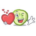 With heart mascot slice cucumber to cook vegetable