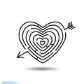 Heart maze Arrow heart icon. Love sign. Valentines day symbol. Line icon on white background. Vector illustration. Sticker, patch,