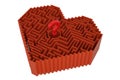 Heart maze or labyrinth with question mark in its center. 3d render illustration