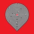 Heart maze on red background