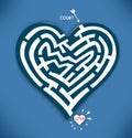 Heart Maze. Valentine Day and Courtship Concept in Blue Background.