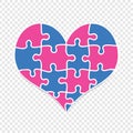 Heart Mde of Blue and Pink Puzzle Pieces Isolated Royalty Free Stock Photo