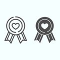 Heart Medal line and solid icon. Charity order with ribbon vector illustration isolated on white. Medal with heart