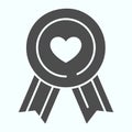 Heart Medal solid icon. Charity order with ribbon vector illustration isolated on white. Medal with heart glyph style