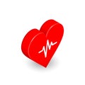 Heart Medical Isometric icon. Cardiology Health Care Concept Red Shape and Heartbeat. Vector illustration Royalty Free Stock Photo