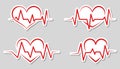 Heart medical sticker red pulse flat set