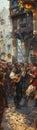 At the heart of the medieval marketplace a group of troubadours entertains the crowd with lively music and jests A paintingstyle Royalty Free Stock Photo