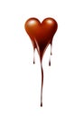 Heart melted chocolate on white background, chocolate lover or Valentine`s day concept, vector background