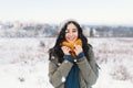 Heart melting winter portrait of pretty young woman awaiting Chr Royalty Free Stock Photo