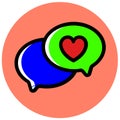 Heart message icon style in rounded isolated vectors