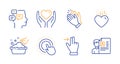 Heart, Messages and Touchscreen gesture icons set. Hold heart, Hand washing and Clapping hands signs. Vector Royalty Free Stock Photo