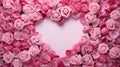 Heart in the middle of scattered pink petals, rose flowers.Valentine\'s Day banner with space for your own co