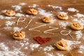 Heart of mini pizzas on wood table Royalty Free Stock Photo