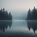 A lake in the middle of the misty forest. Royalty Free Stock Photo