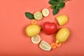 Heart model with fresh fruit and vegetable, Healthy diet, Vitamin and mineral supplement, Nutrition food Royalty Free Stock Photo