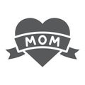 Heart with mom inscription glyph icon, love and mother, love mom tatoo sign, vector graphics, a solid pattern on a white Royalty Free Stock Photo