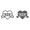 Heart with mom inscription line and glyph icon, love and mother, love mom tatoo sign, vector graphics, a linear pattern Royalty Free Stock Photo