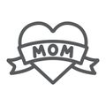 Heart with mom inscription line icon, love and mother, love mom tatoo sign, vector graphics, a linear pattern on a white Royalty Free Stock Photo