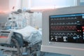 Heart monitor with ECG lines on the background of critical patient in the intensive care unit Royalty Free Stock Photo