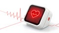 Heart Monitoring Device Displaying Health Metrics and Heartbeat Visualization in a Modern Design Setup