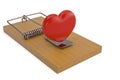 Heart in mousetrap 3D illustration.