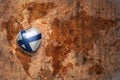 Heart with national flag of finland on a vintage world map crack paper background Royalty Free Stock Photo