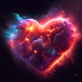 Generative AI nebula heart in red colors