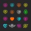 Heart neon icon set