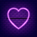 Heart neon icon. Valentine`s day concept. Modern neon glowing heart banner on dark empty brick background. Vector illustration Royalty Free Stock Photo