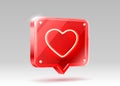 Heart neon like icon, sign follower 3d banner, love post social media. Vector