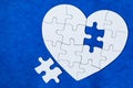 Heart object made of puzzle pieces. Make complete heart. Jigsaw puzzle pieces in form of heart. Happy Valentines Day, greeting