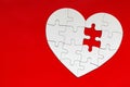 Heart object made of puzzle pieces. Make complete heart. Jigsaw puzzle pieces in form of heart. Happy Valentines Day, greeting