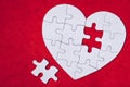 Heart object made of puzzle pieces. Make complete heart. Jigsaw puzzle pieces in form of heart. Happy Valentines Day, greeting