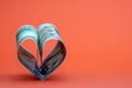 Heart from one hundred dollar bills USA on a red background. Concept of money, love and a gift for Valentine`s Day. Copy space Royalty Free Stock Photo