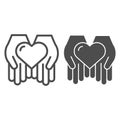 Heart in open hands line and glyph icon. Love in arms vector illustration isolated on white. Help outline style design