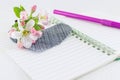 Heart on open notebook with spring blossom flowers Royalty Free Stock Photo