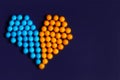 Heart orange blue on a dark background mosaic Royalty Free Stock Photo