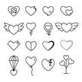 Heart outline black color set