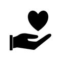 Heart over hand silhouette style icon vector design