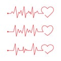 Heart pace line with heart shape. Cardiology clinic logo. Abstract ECG heartbeat line. Valentines day design.