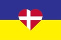 Heart painted in the colors of the flag of Denmark on the flag of Ukraine. Vector illustration of a heart with the national symbol Royalty Free Stock Photo